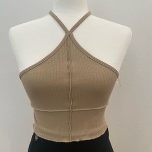 beige halter neck top